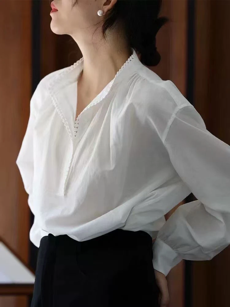 气质通勤衬衣女百搭长袖白色时尚简约纯色