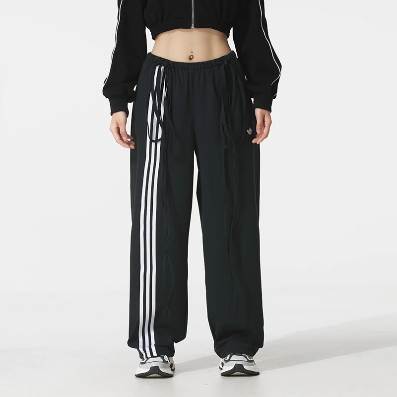 阿迪达斯正品三叶草女裤2025夏季新款降落伞运动裤缎带梭织长裤