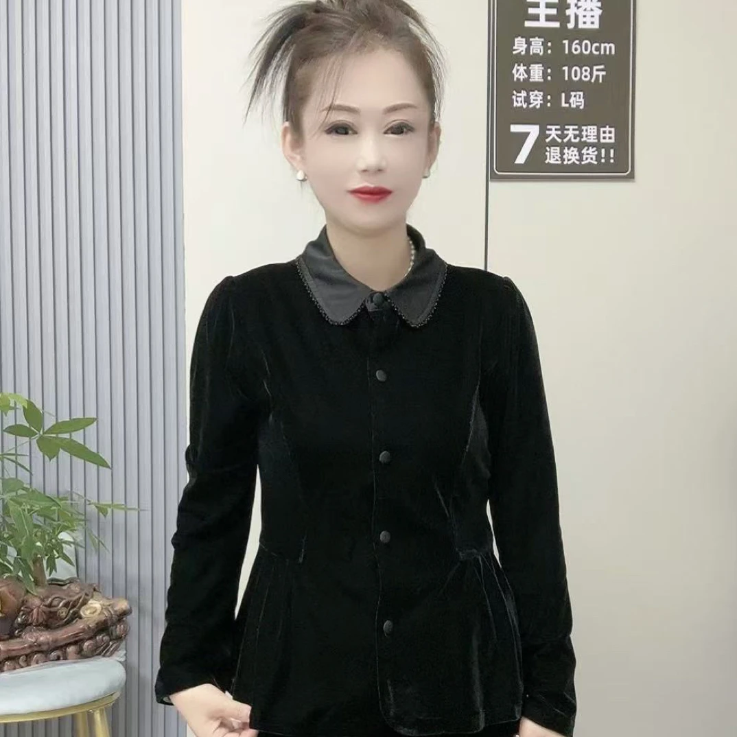 新款面膜丝绒收腰显瘦衬衫气质百搭秋季上衣