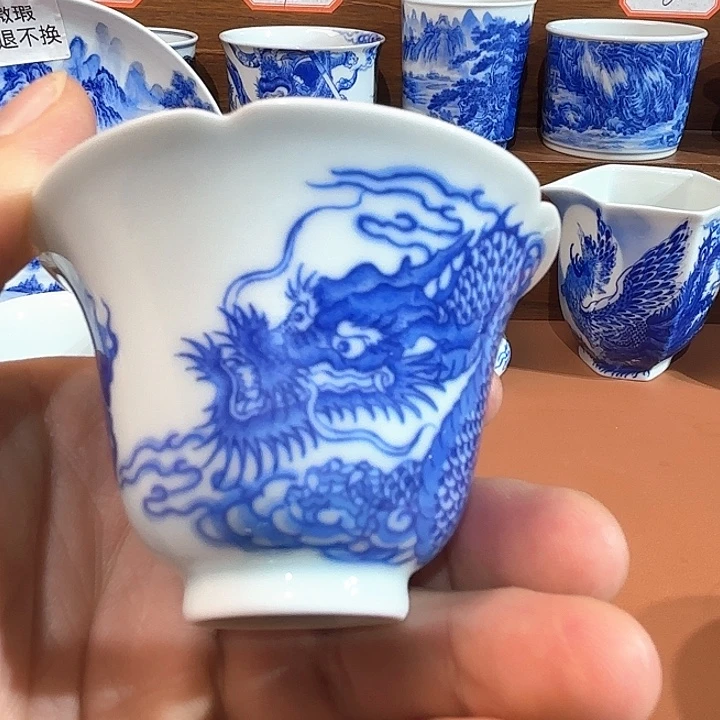 ༺***༻青花手工手绘龙纹闻香杯