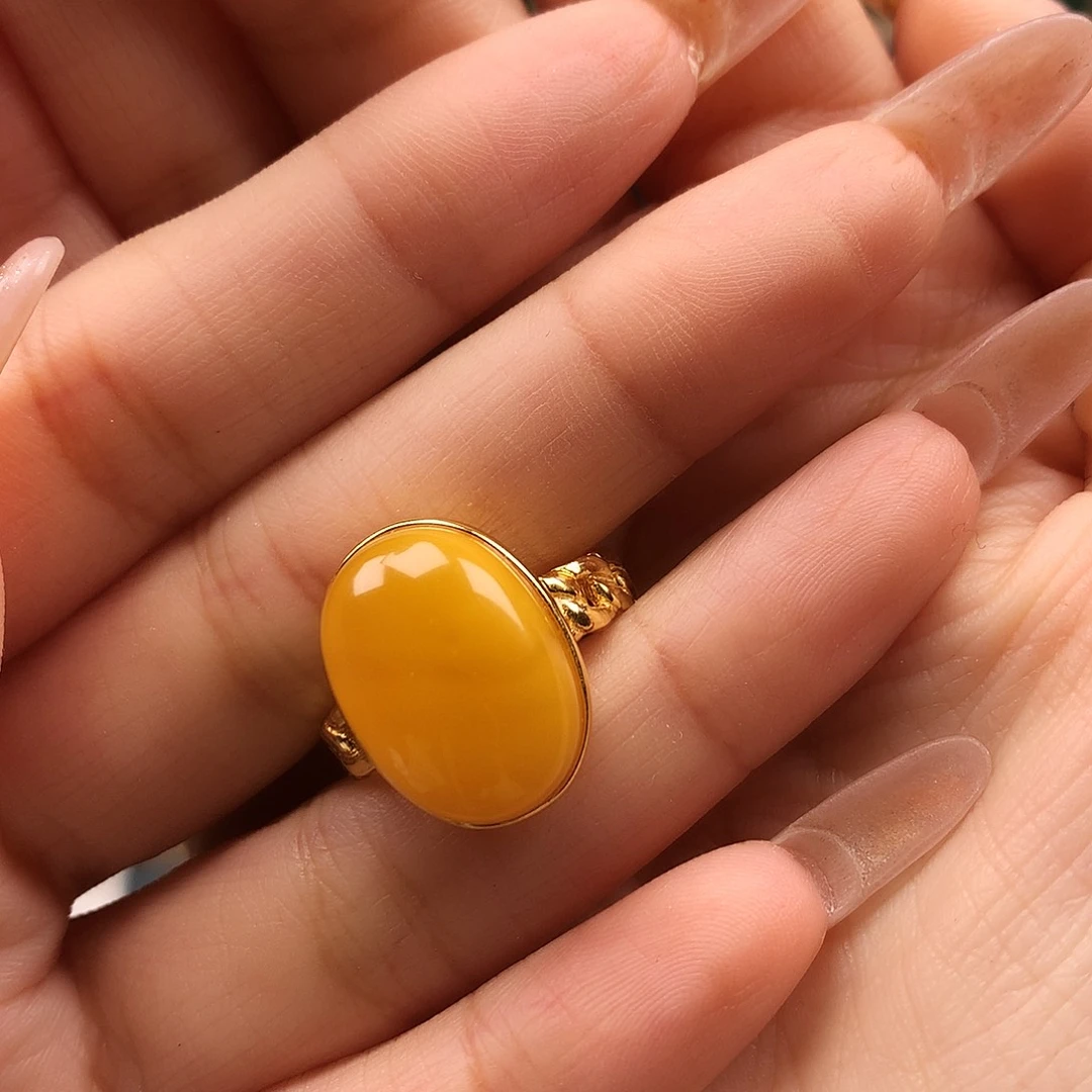 蜜蜡银S925镶嵌戒指戒指