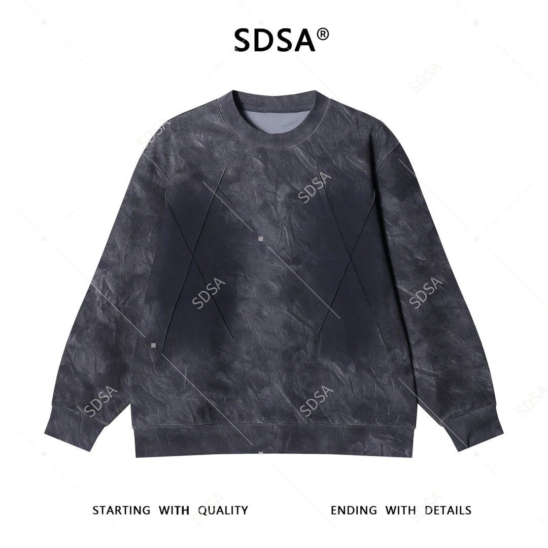 SDSA男士秋冬新款轻奢痞帅男装扎染晕染褶皱圆领套头卫衣时尚百搭