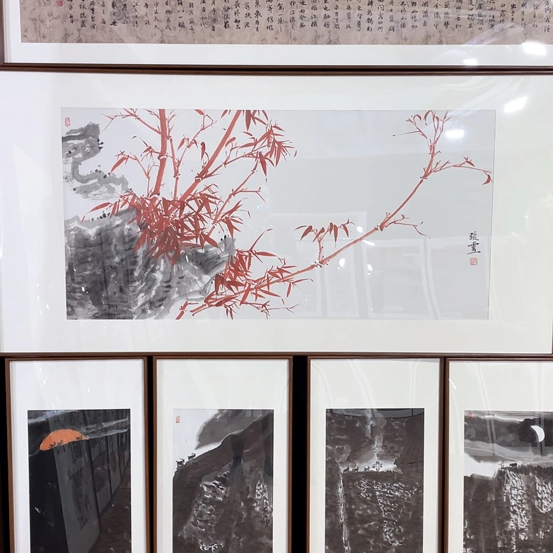 行***前国画手绘作品带框80/160