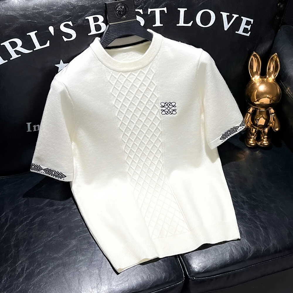 欧洲站2025秋冬新款男士短袖毛衣针织衫潮牌修身半袖打底羊毛线衫