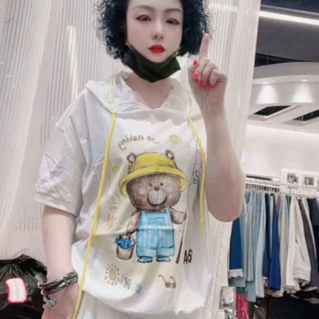 欧式潮款洋气时尚显瘦百搭短袖T恤2025连帽休闲宽松