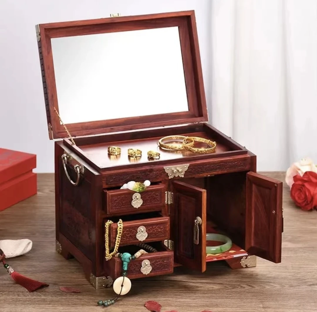 小叶紫檀百年好合首饰箱（礼盒+锁）