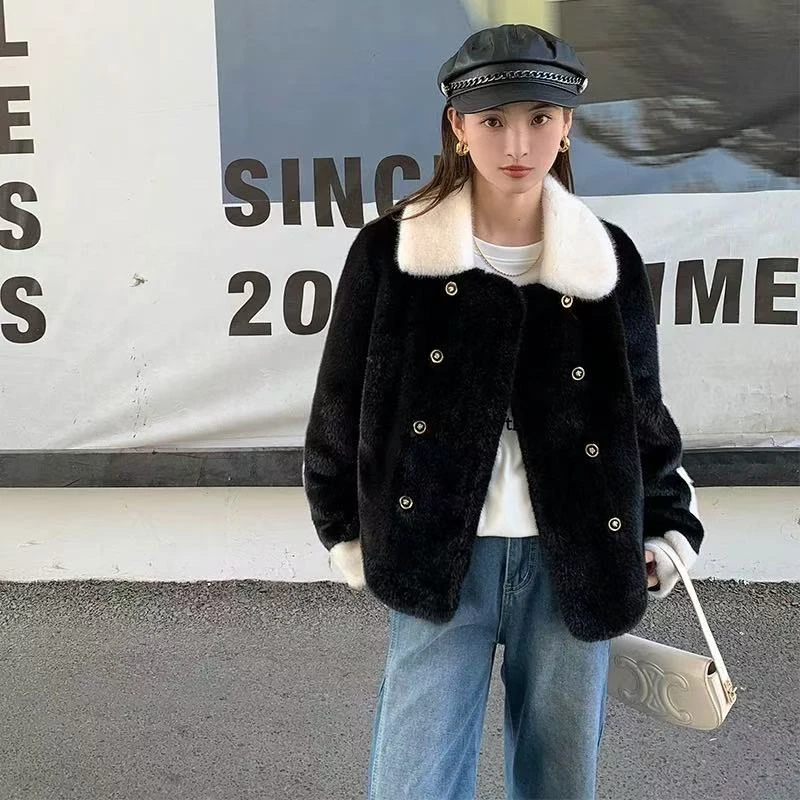 D33气质小香风毛毛外套环保女一体短冬