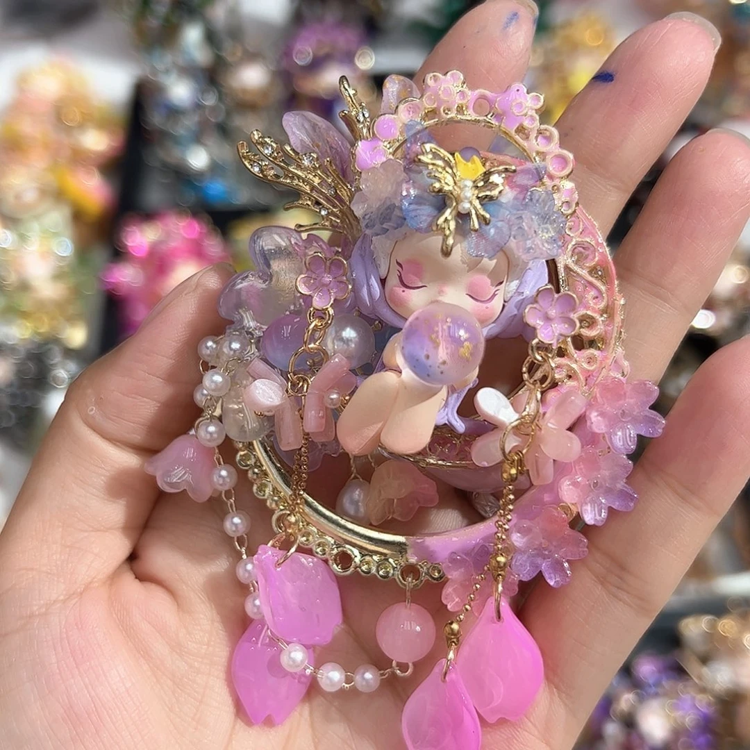 毛绒粉紫色花环改娃
