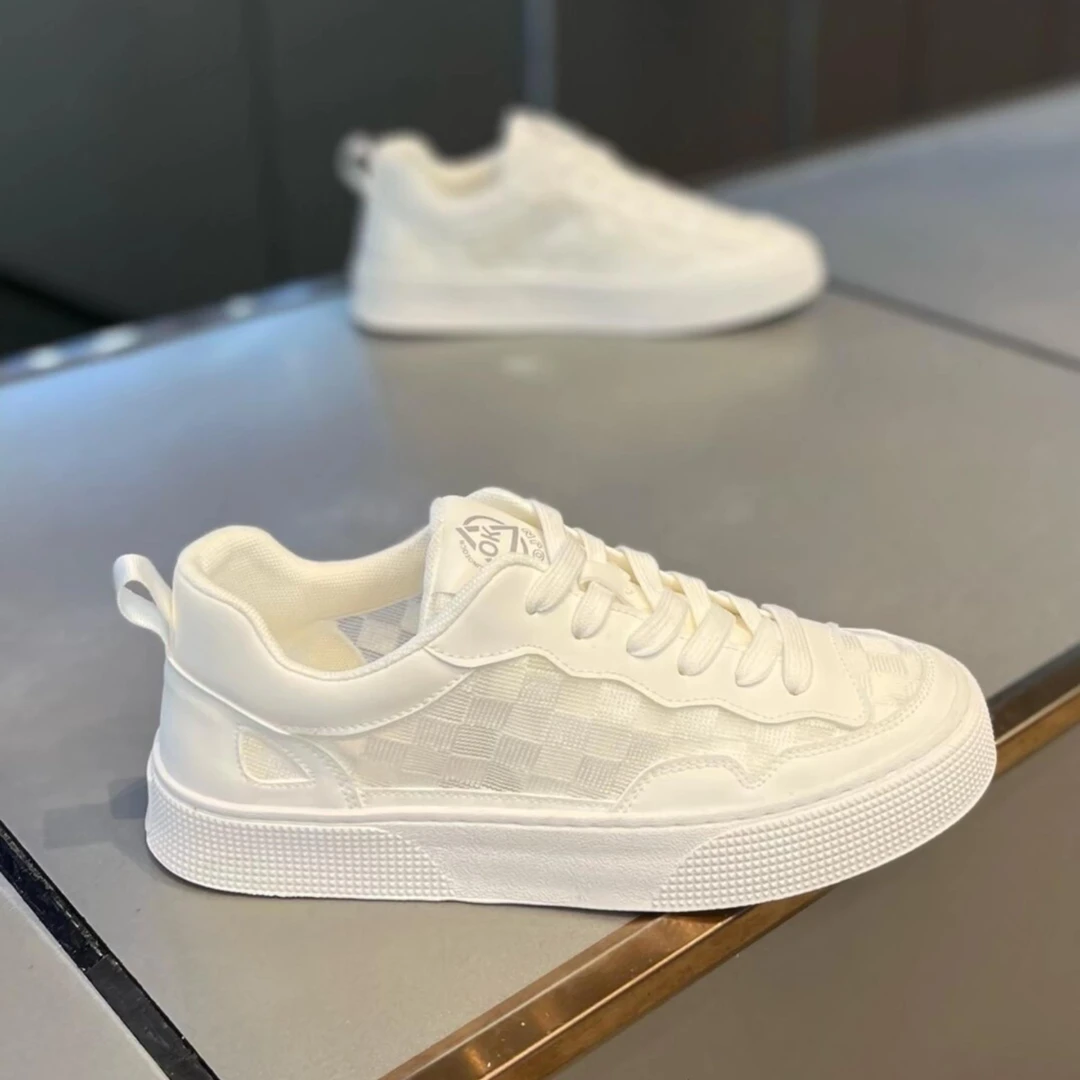 dqvo男鞋夏季透气布面时尚厚底板鞋男士轻便软底休闲运动小白鞋