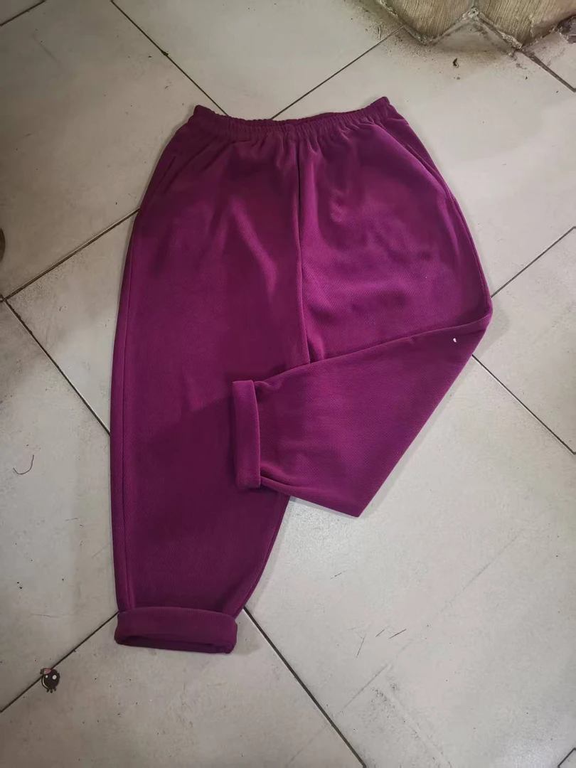 大码女装春款棉绒火龙果色萝卜裤，裤长99。