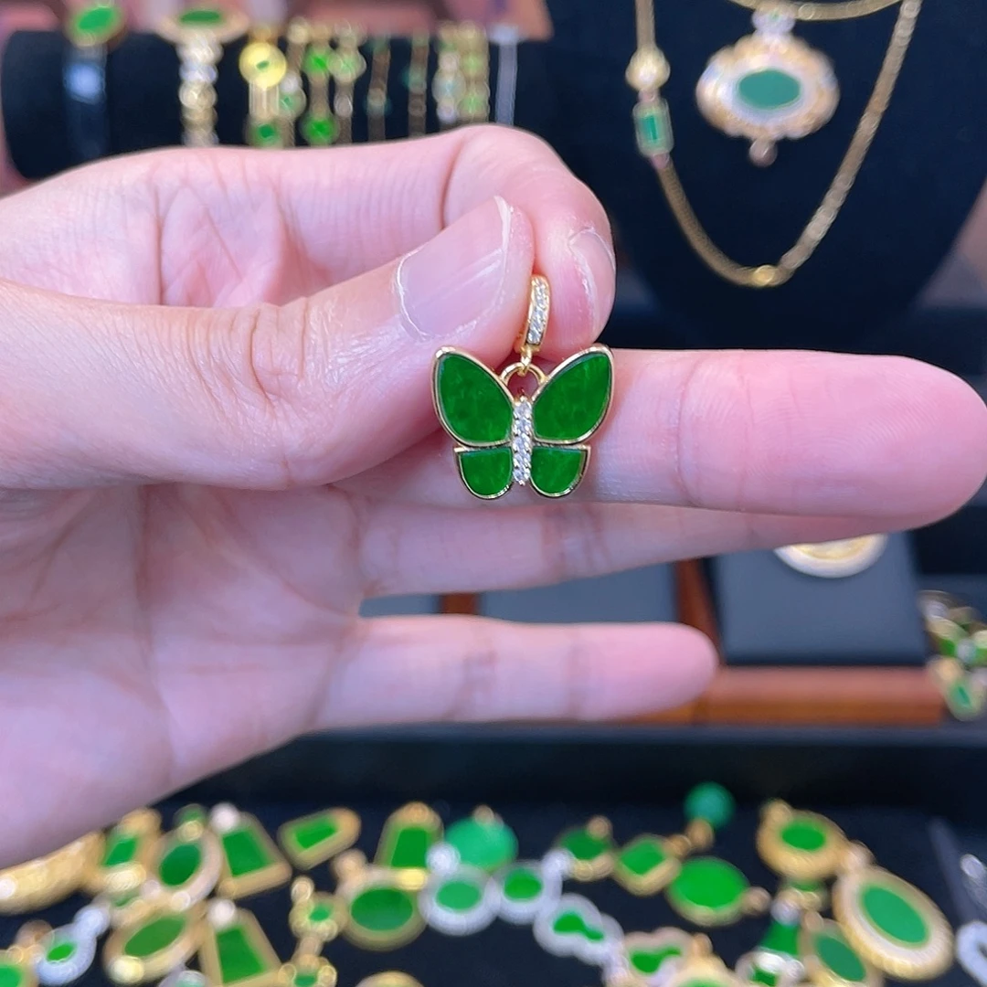 翡翠银S925镀金镶嵌吊坠(不含链)万能扣