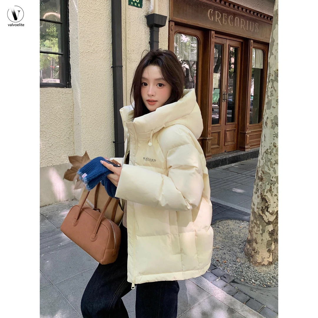 VALVOELITE羽绒服女冬季短款新款连帽宽松保暖面包服情侣外套潮流