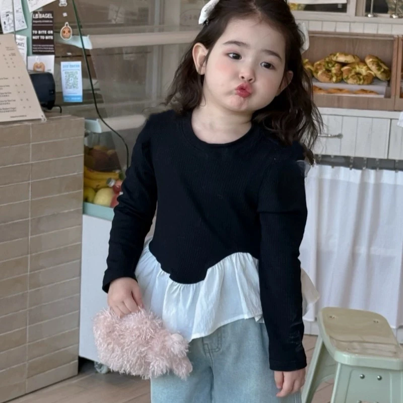 女童2025秋季新款洋气时髦宝宝荷叶边娃娃衫上衣