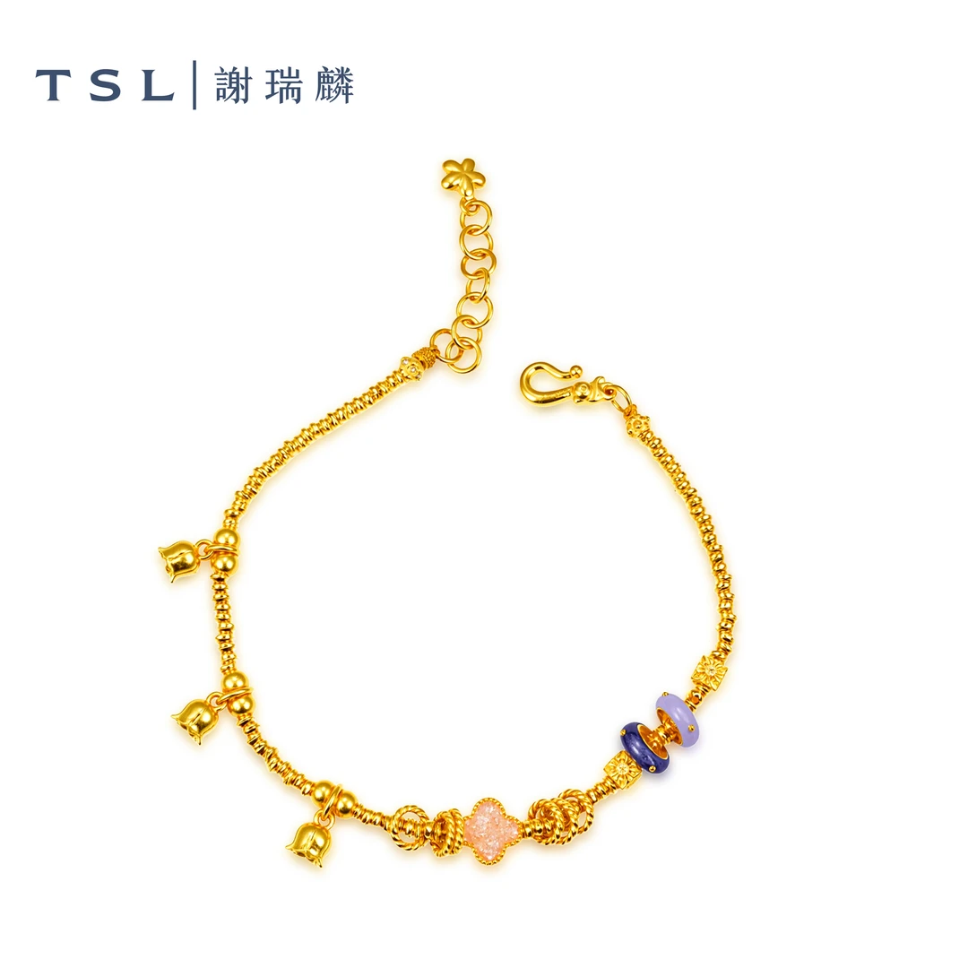 TSL/谢瑞麟足金古法花花套链diy挂件配件手链吊坠
