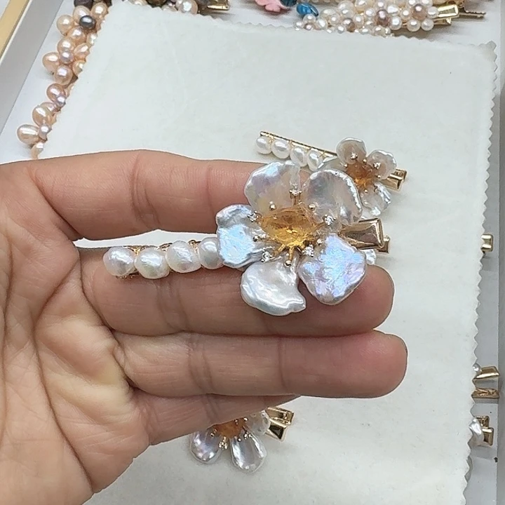 淡水珍珠发饰银S925镶嵌