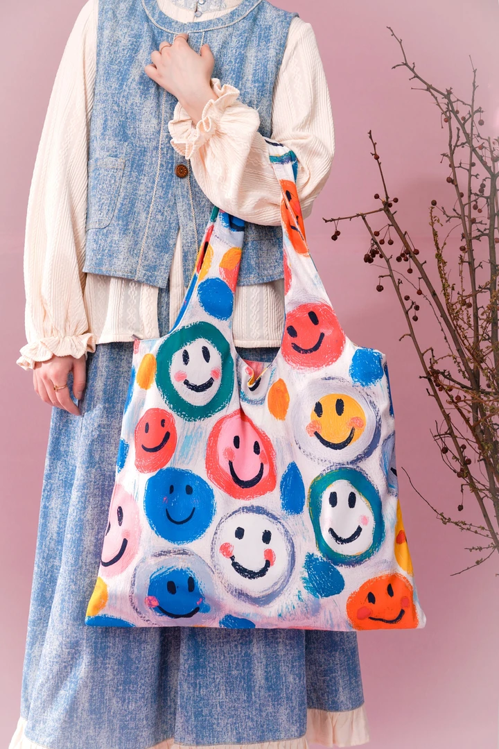 无则艺【拉链背心包】微笑仿驼绒时尚印花运动单肩环保百搭拉链款