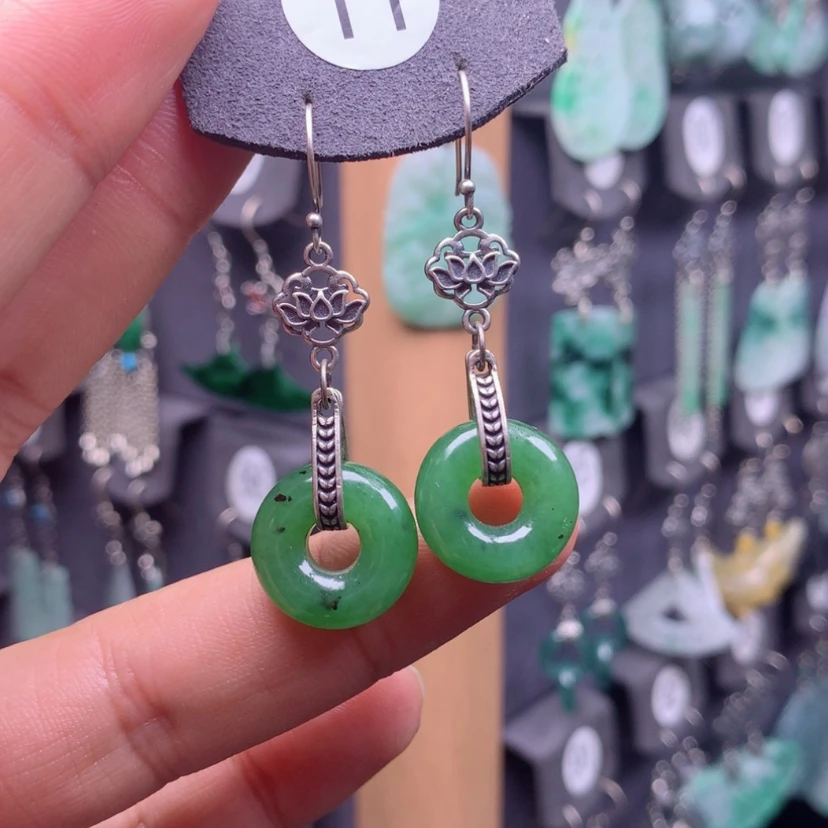 【闪购商品】和田玉银S925镶嵌耳饰