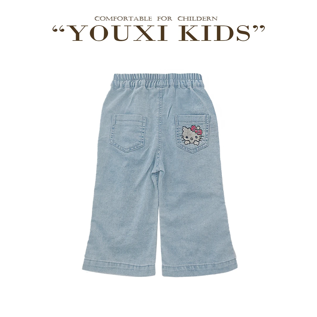 现飞飞家· KT裤新款夏季女童重工亮钻KT软牛仔直筒牛仔裤  FF2748