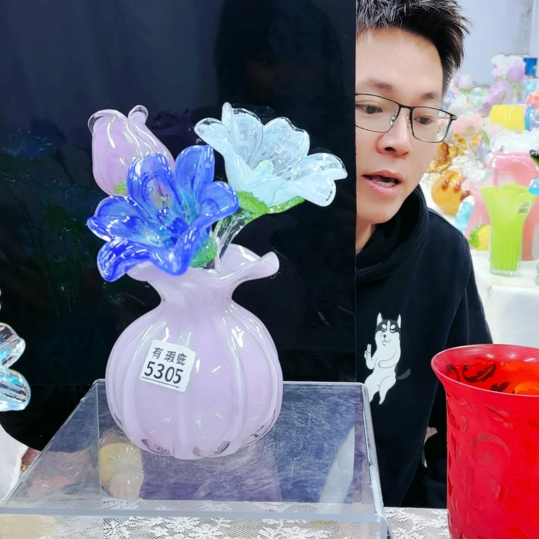 瑕疵福利不退不换琉璃花瓶艺术品