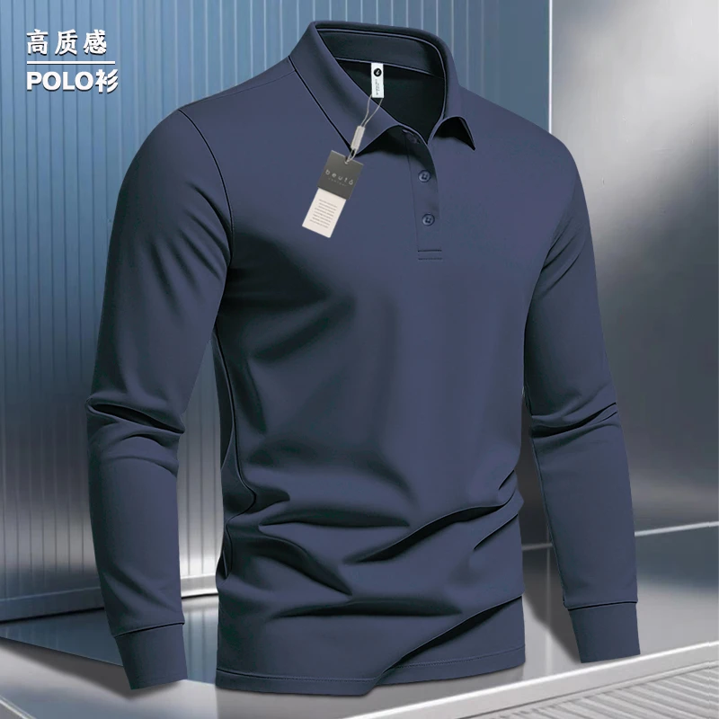 禅意男装春秋季高档复古免烫藏青美式卫衣男士针织翻领polo衫长袖