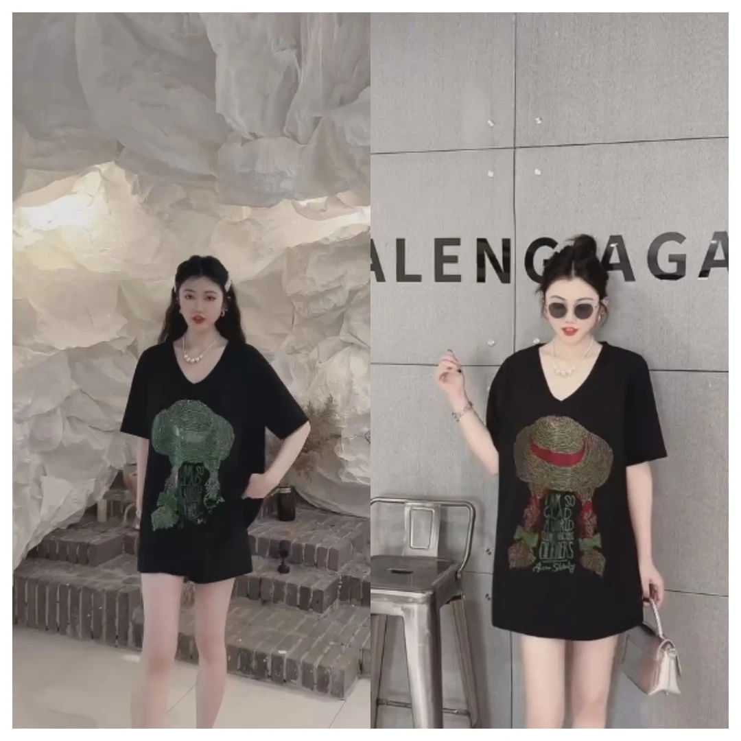 9611欧货重工彩钻帽子图大半袖