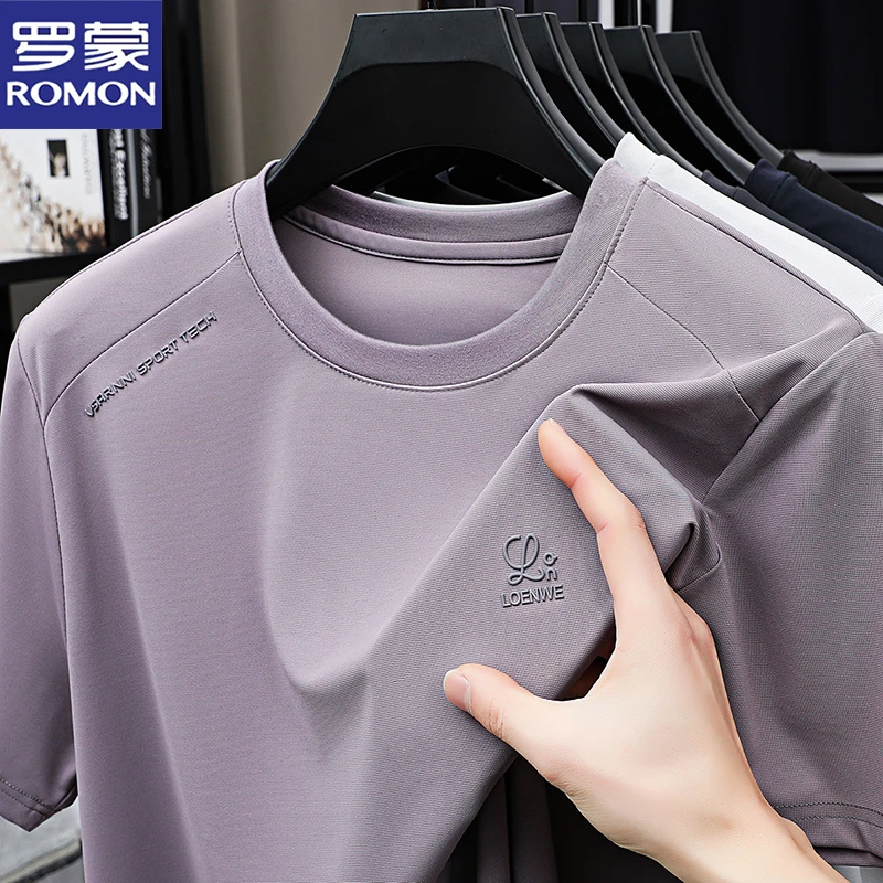 罗蒙夏季薄款透气短袖T恤男士圆领时尚百搭免烫休闲男装半袖上衣