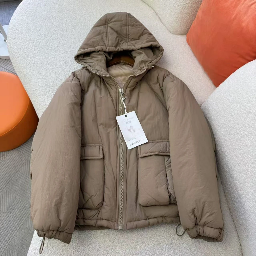 秋冬女连帽短款棉袄轻便保暖棉服外套