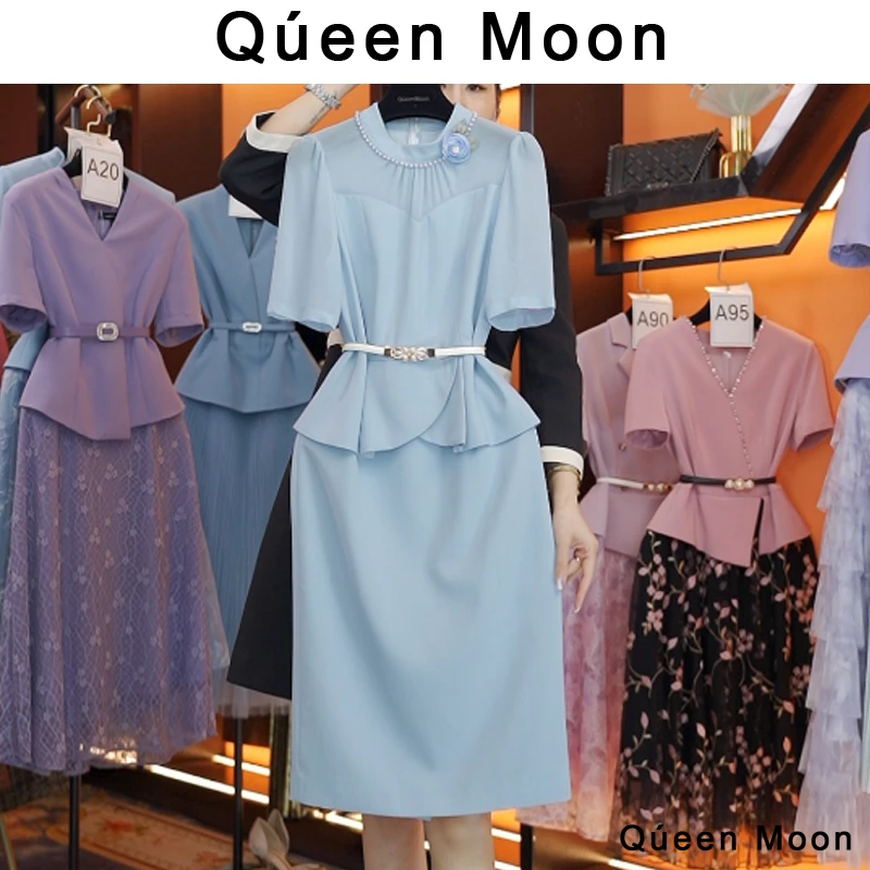 编码94【QúeenMoon】经典轻奢百搭气质连衣裙拼接长裙女 (定制女装)