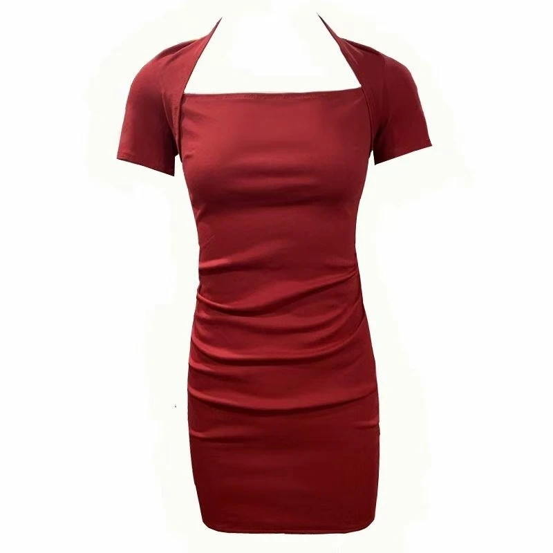 6027#短袖夏季纯欲风连衣裙