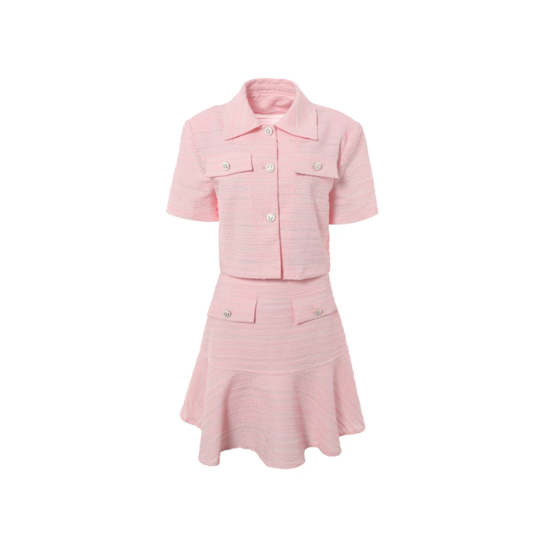 【可可爱爱甜心粉 】粉色小香风甜美减龄薄款套装W22BY3001