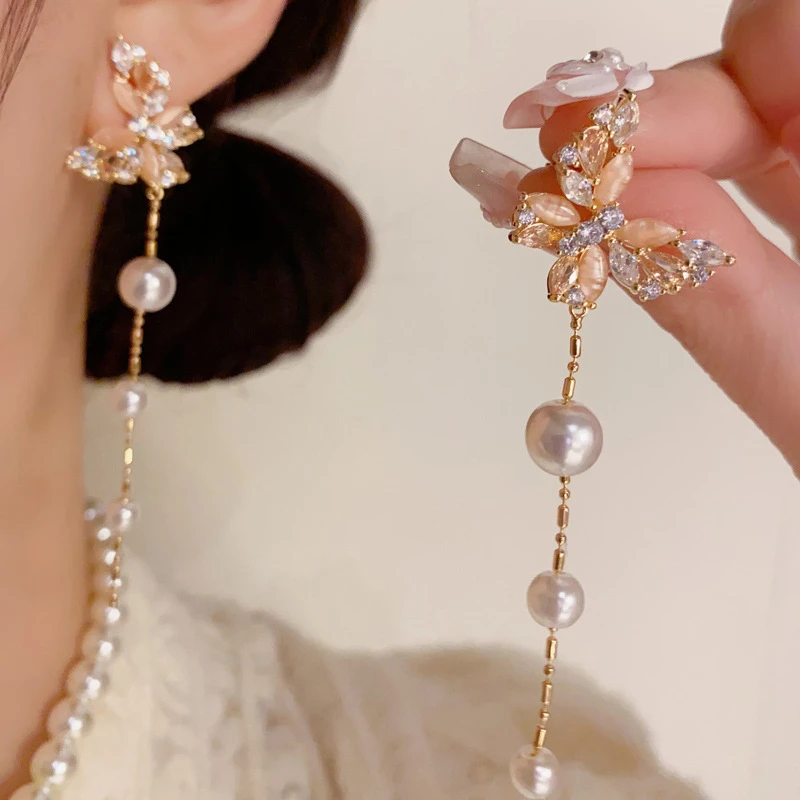 足银玻璃耳饰 925银耳饰秋冬新款精致时尚轻奢高级感锆石流苏耳坠