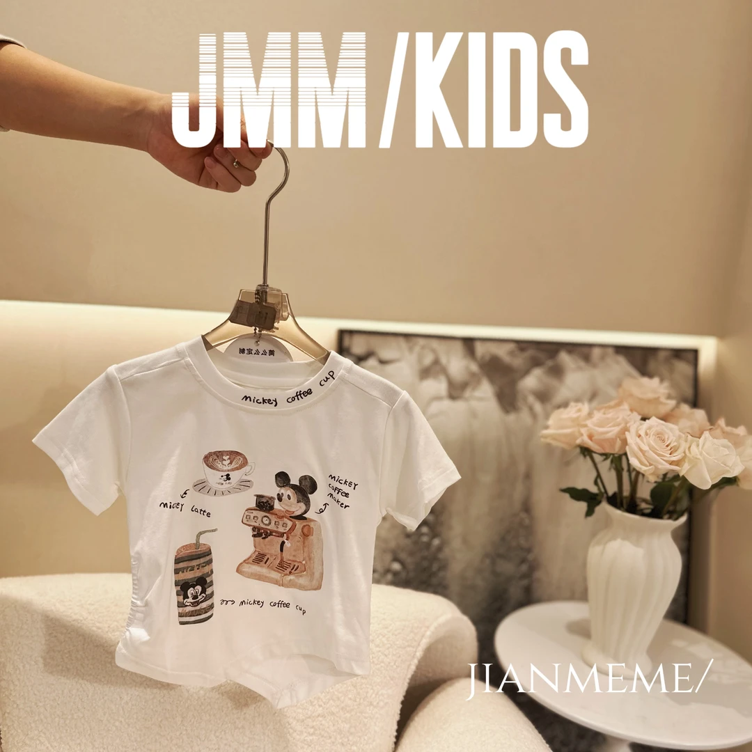 D115 卡通插画风舒适透气圆领短袖上衣女童夏季T恤