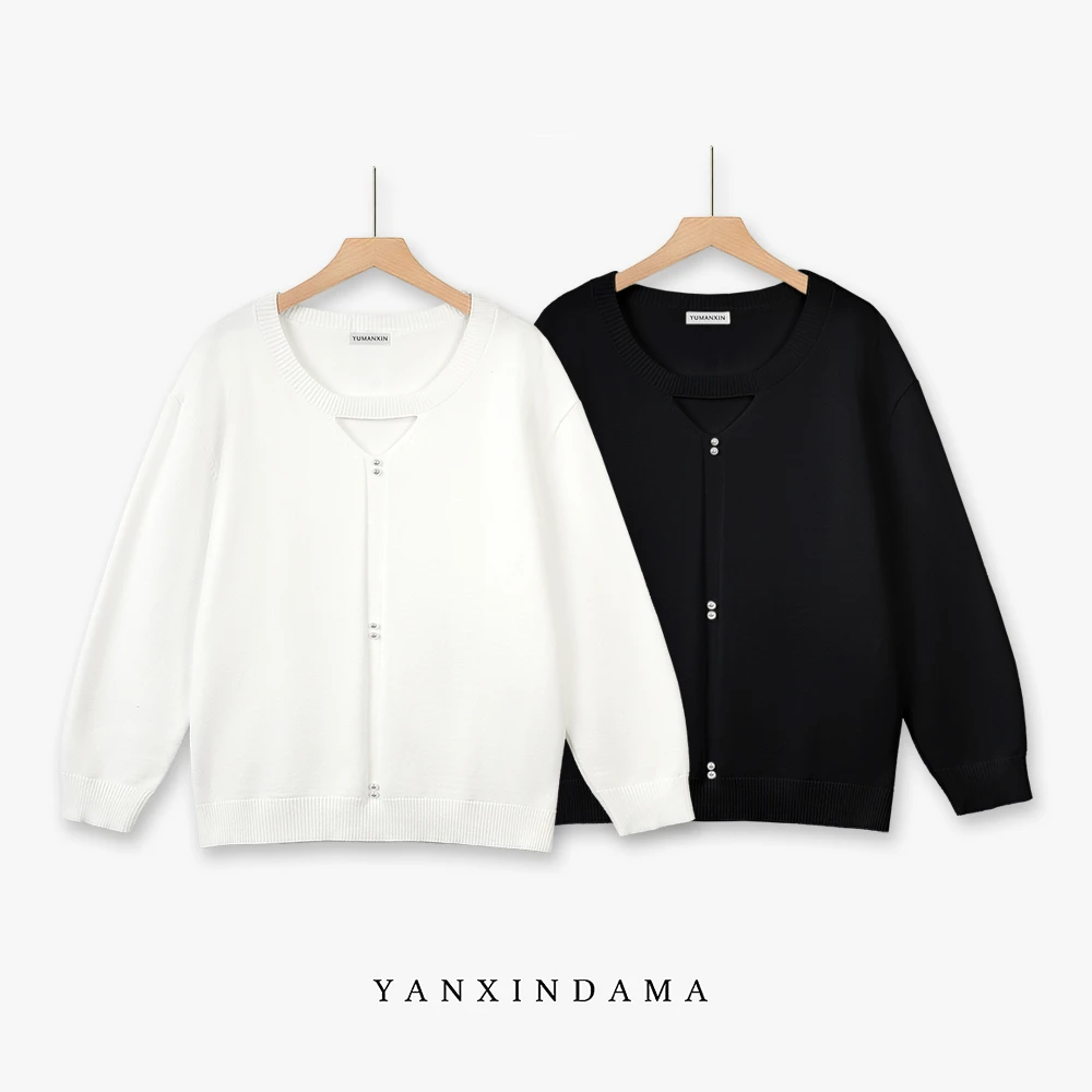 大码女装300斤胖MM休闲简约百搭镂空钉珠宽松毛针织衫8028