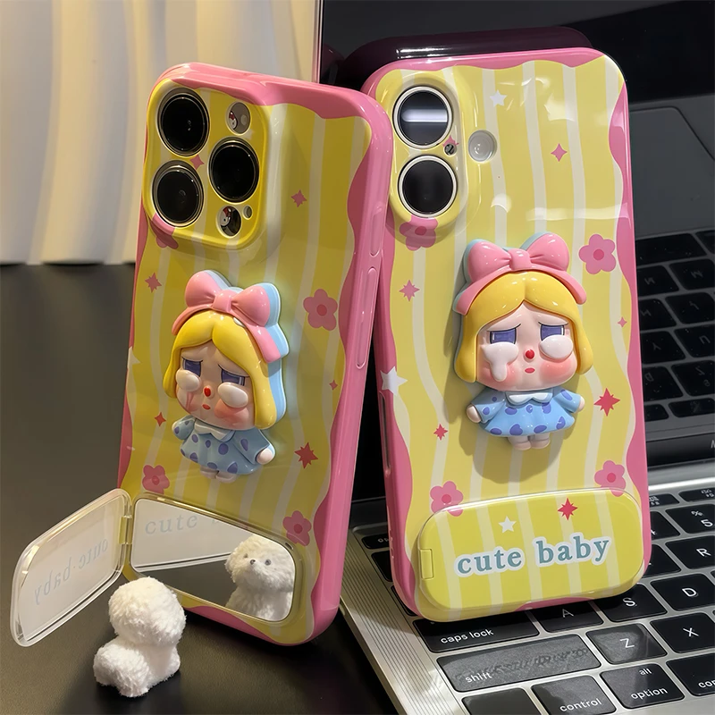 立体哭娃支架适用iphone16手机壳15PRO/14可爱13/12/11菲林硬壳