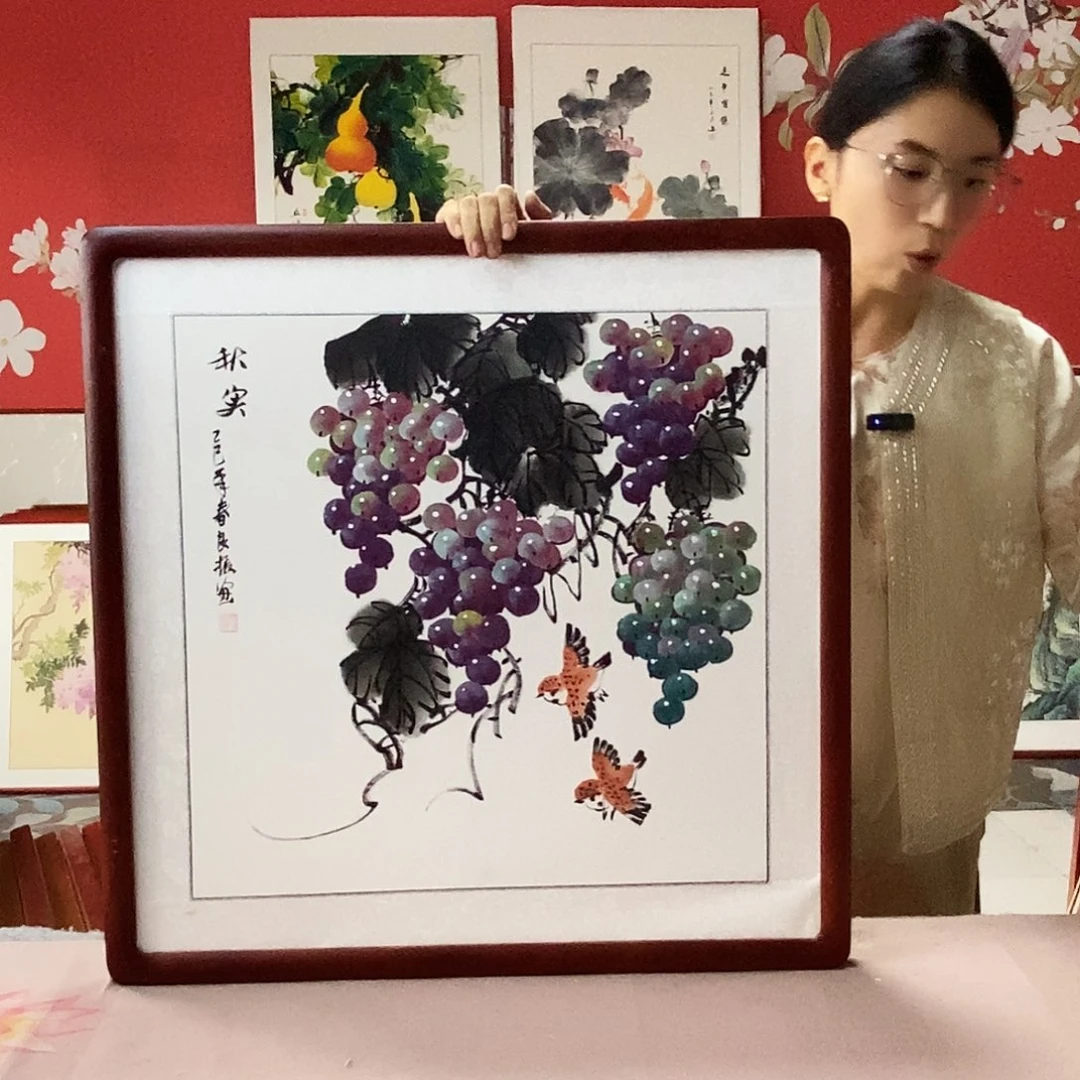 国画手写手绘带框包邮国画作品62✖️62