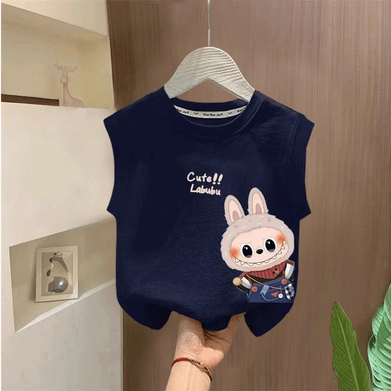 100%纯棉儿童爆款帅气布拉拉背心t中小儿童字花街头风纯棉T恤无袖