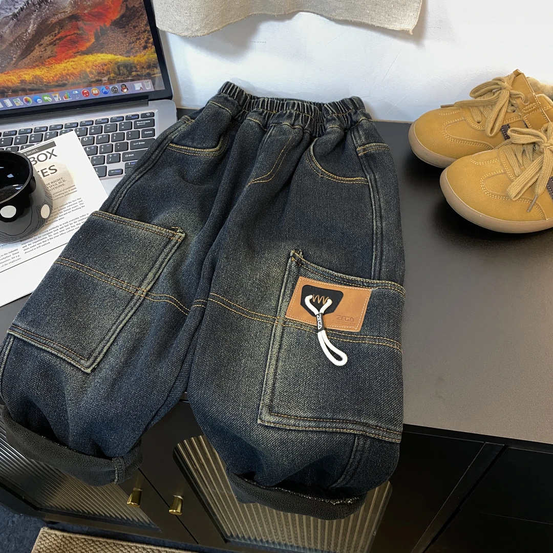 2321时尚潮流洋气百搭秋冬款男女童加绒牛仔裤