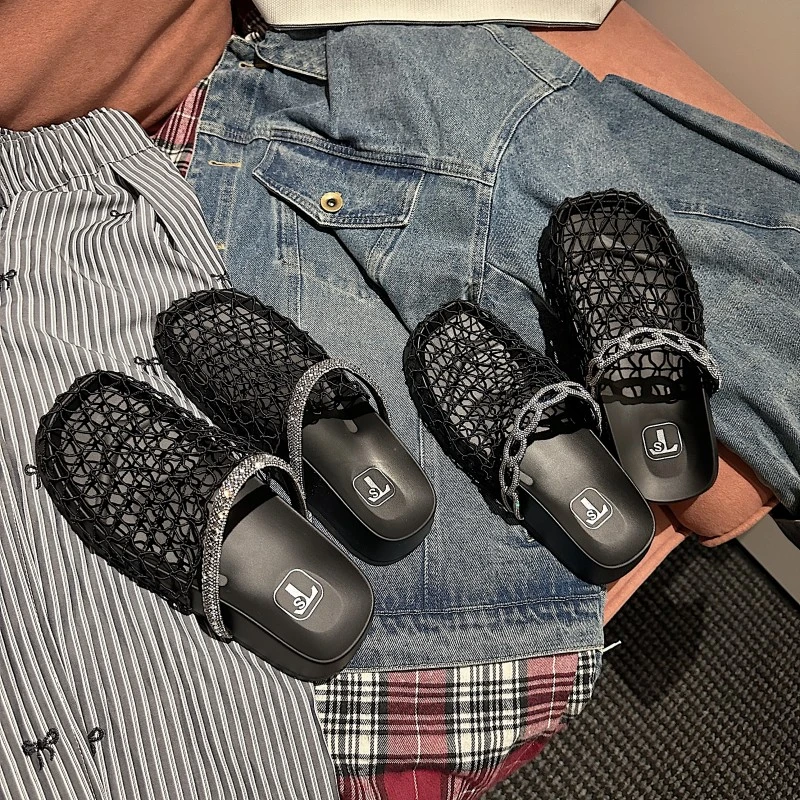 TS/TS透气休闲女鞋2025夏季新款百搭潮流时尚圆头纯色一脚蹬拖鞋