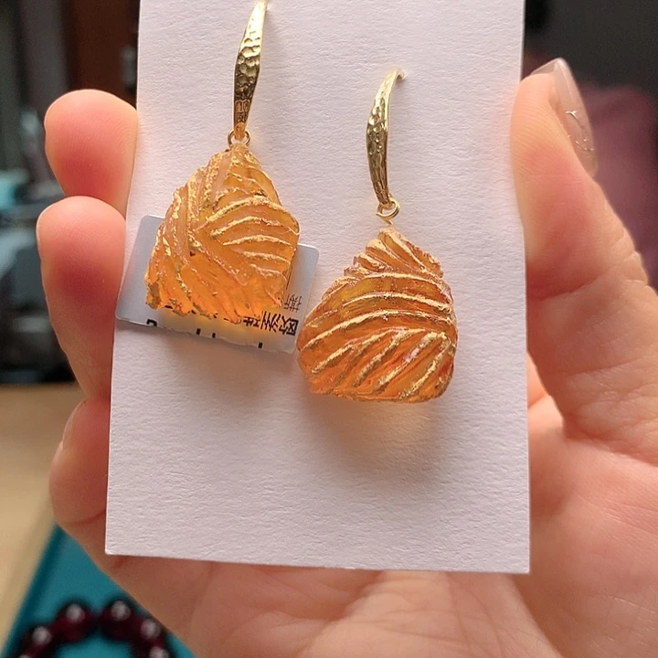 银S925镶嵌琥珀耳饰波兰设计款琥珀蜜蜡耳坠