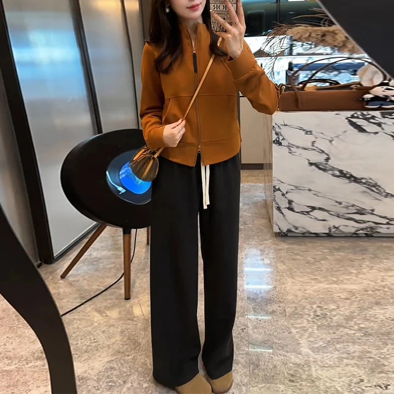 双拉链长袖开衫卫衣女2025秋季新款韩版时尚修身显瘦洋气百搭上衣