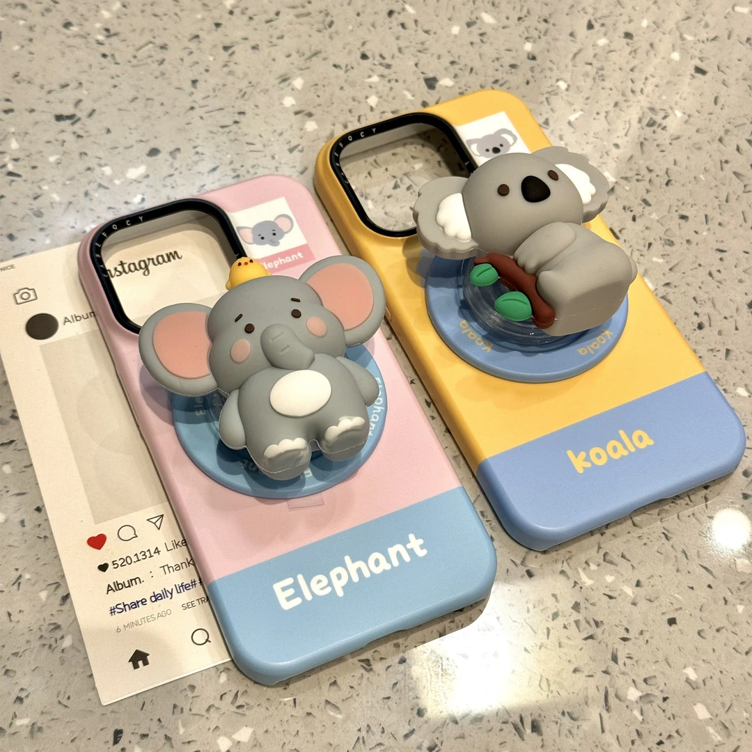 立体考拉大象磁吸支架适用苹果16promax手机壳iphone15新款14可爱