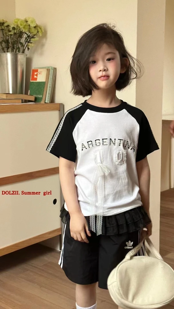 &苏珊&2025新款夏款拼接袖t恤短袖373