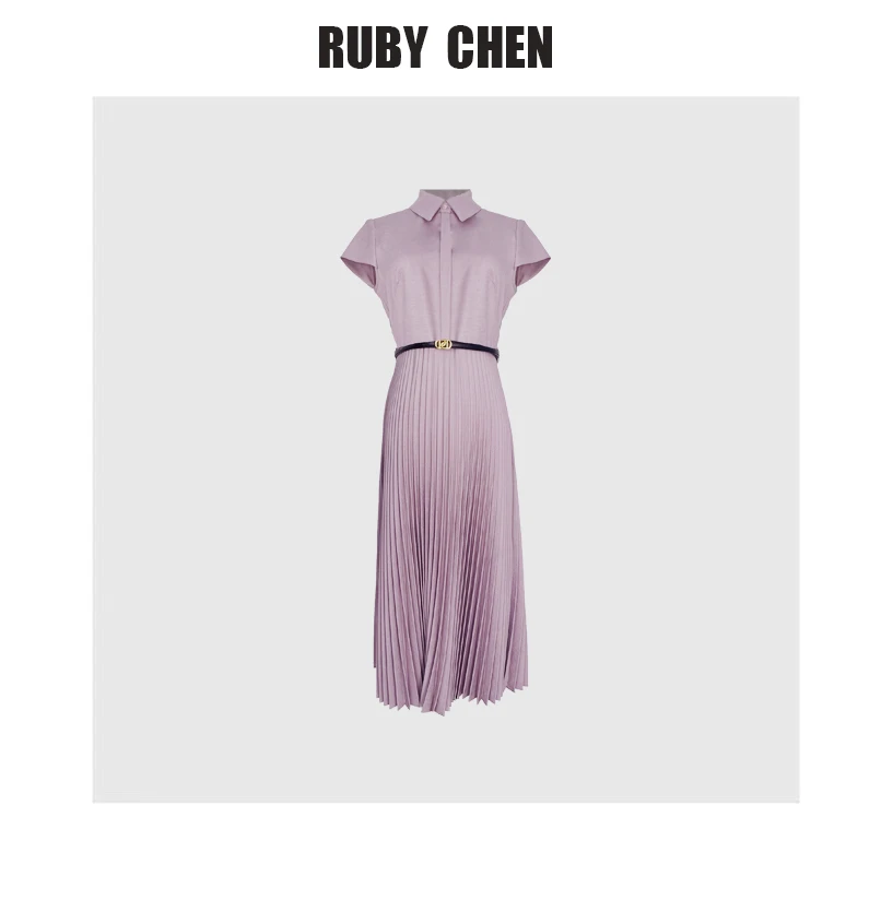 ruby~中长裙高腰拼接短袖夏季连衣裙梭织潮流美式工装风