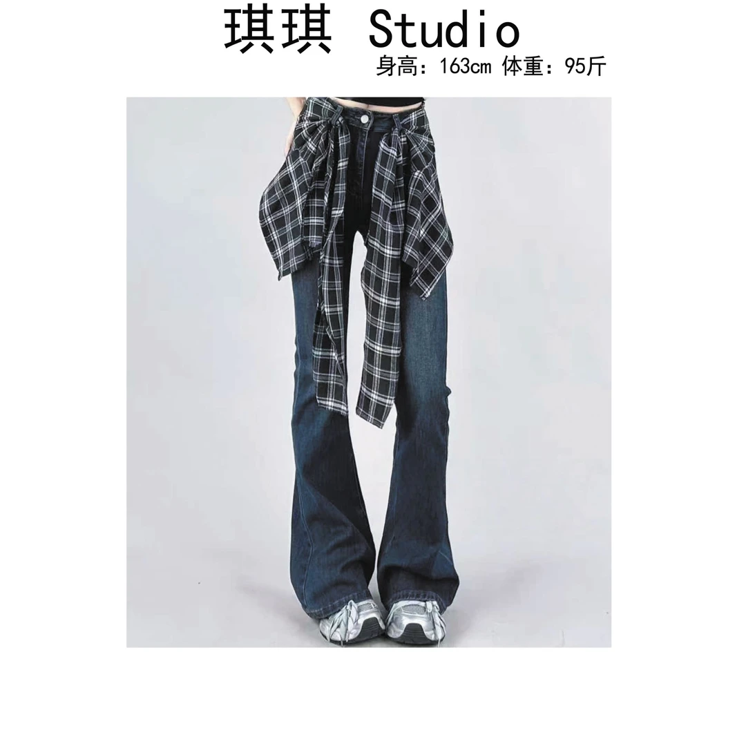 《琪琪家》早秋新款重工设计感气质时尚显瘦减龄牛仔微喇裤8699-CS