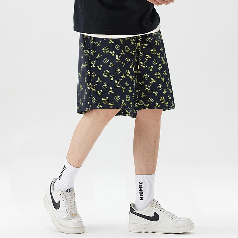 2025夏季新款男士大码潮流印花宽松百搭休闲运动五分沙美式滩短裤