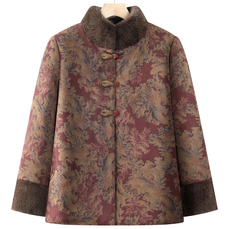 中老年人冬季加绒棉衣复古妈妈装立领棉袄老人衣服奶奶装保暖棉服