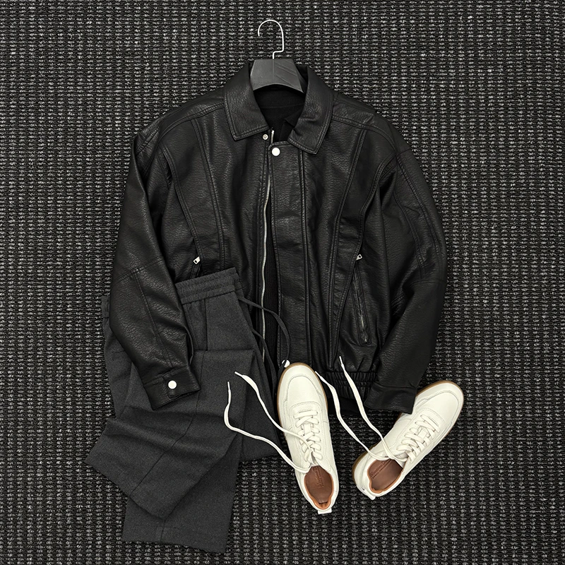 MIGSIMHE·秋冬季痞帅飞行机车皮夹克男士复古高级感阔版皮衣外套