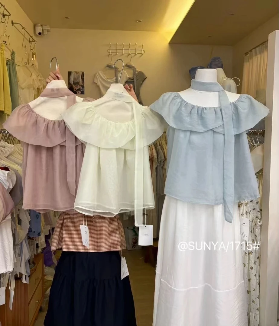 编码61-90  夏季新款宽松通勤休闲百搭荷叶边一字肩上衣