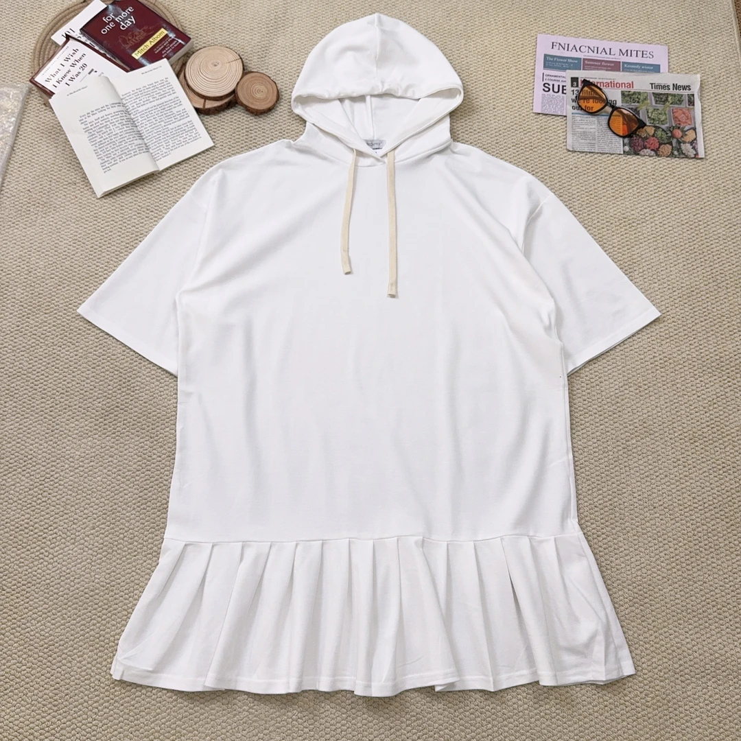 2025夏季新款休闲纯色连帽短袖连衣裙1605