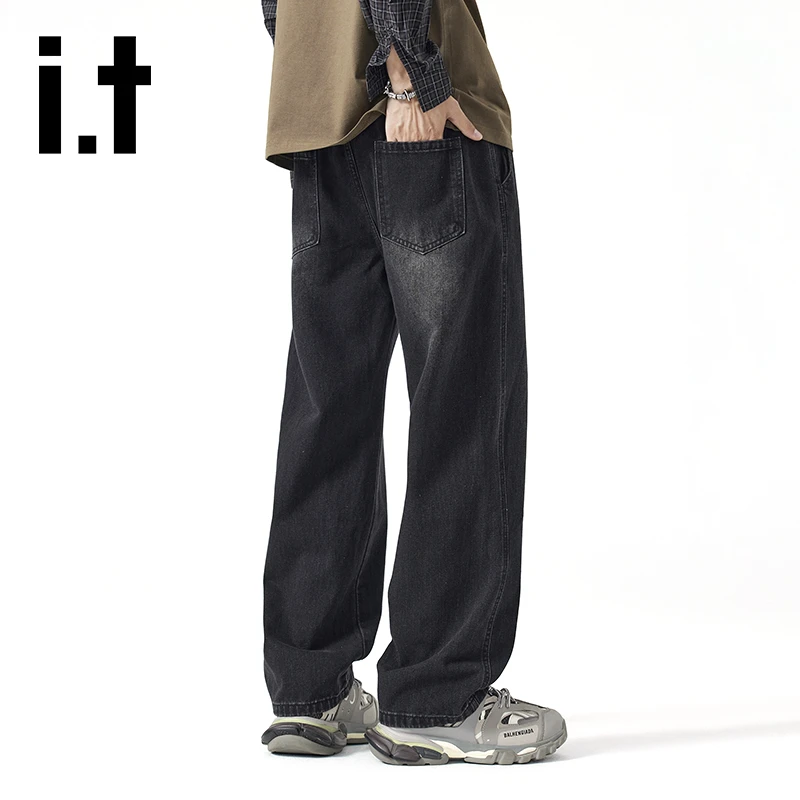 it izzue夏季美式复古水洗牛仔裤男生宽松薄款直筒休闲阔腿长裤子